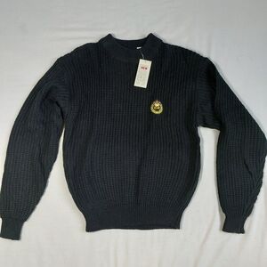 NWT New Logic Black Crew Neck Knit Sweater Gold Crest Mens Vintage, Small